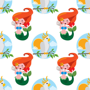 Seamless pattern for design surface Mermaid.