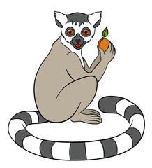 Cartoon animals for kids. Little cute lemur with fruit. © ya_mayka