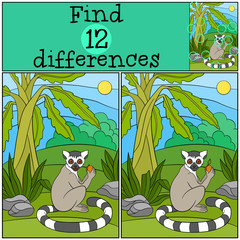 Educational game: Find differences. Little cute lemur smiles. © ya_mayka