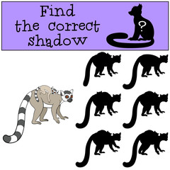 Educational game: Find the correct shadow. Mother lemur with bab © ya_mayka