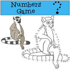 Educational game: Numbers game with contour. Little cute lemur.
