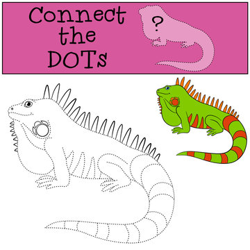 Educational game: Connect the dots. Cute iguana.