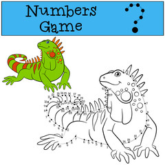 Educational game: Numbers game with contour. Cute iguana.