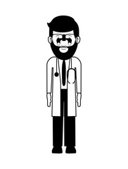 silhouette avatar man medical doctor smiling with stethoscope. professional medical occupation over white background. vector illustration
