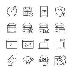 Hosting and server related line icons set 1