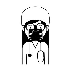 silhouette avatar woman medical doctor with surgery clothes and stethoscope tool. professional medical occupation over white background. vector illustration