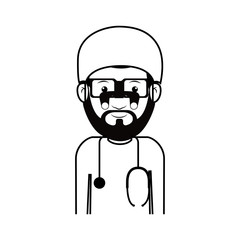 silhouette avatar man medical doctor with surgery clothes and stethoscope. professional medical occupation over white background. vector illustration