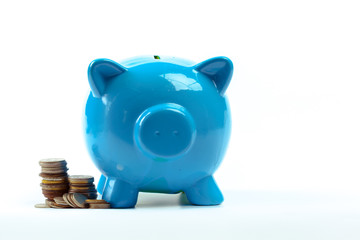 Blue piggy bank or money box