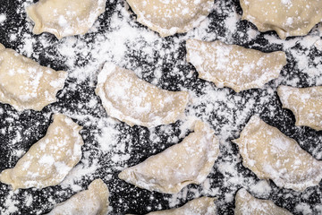 Raw dumplings background, cooking homemade