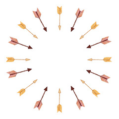 Watercolor arrows circle frame. Native Americans design isolated on white