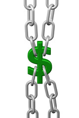 Dollar sign with chains. 3D rendering.