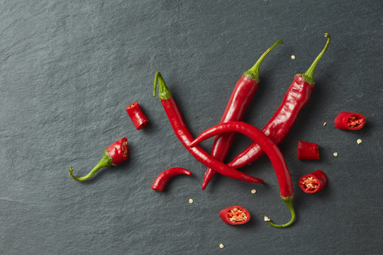 Sliced fresh red chillies isolated
