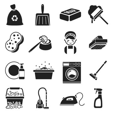 Cleaning set icons in black style. Big collection cleaning vector symbol stock illustration