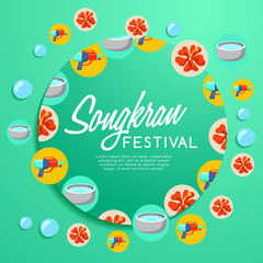 Songkran Festival : Thai Water Festival Elements : Vector Illustration 