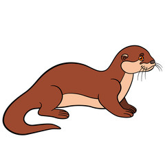 Cartoon animals. Little cute otter smiles.