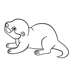 Fototapeta premium Coloring pages. Little cute baby otter smiles.
