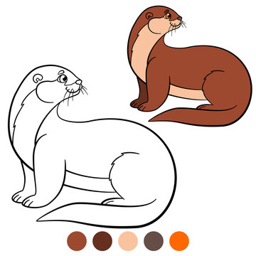 Coloring page. Little cute otter smiles.