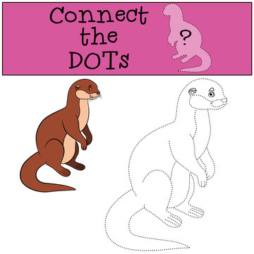 Educational game: Connect the dots. Little cute otter smiles.