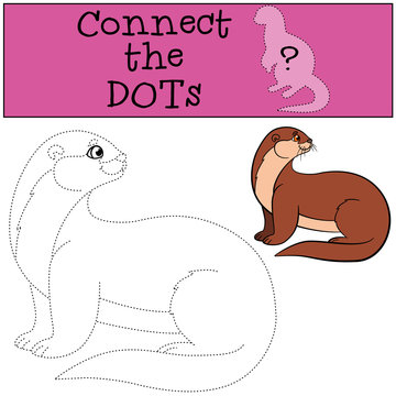 Educational game: Connect the dots. Little cute otter smiles.