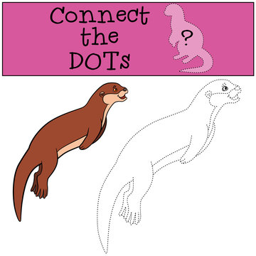Educational game: Connect the dots. Little cute otter swims.
