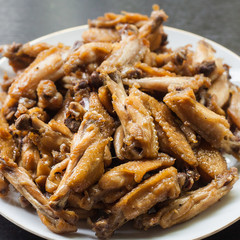 Hot Meat Dishes - Fried Chicken Wings with Garlic Cheese Sauce