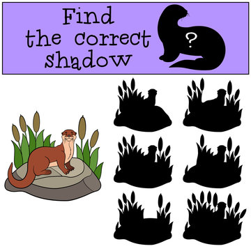 Educational game: Find the correct shadow. Little cute otter smi