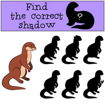 Educational game: Find the correct shadow. Little cute otter smi