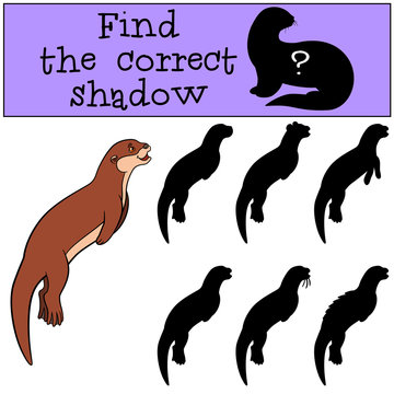 Educational game: Find the correct shadow. Little cute otter swi