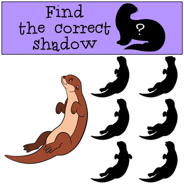 Educational game: Find the correct shadow. Little cute otter swi