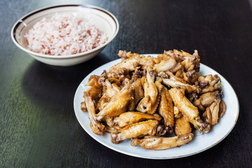 Hot Meat Dishes - Fried Chicken Wings with Garlic Cheese Sauce