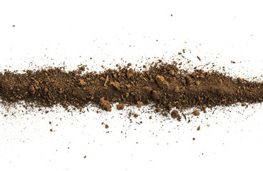 Dirty earth on white background. Natural soil texture