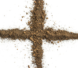 Dirty earth on white background. Natural soil texture