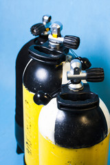 Oxygen tanks prepared for the scuba diving