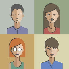 Obraz premium Male and female character faces avatars. Flat style with thin line icons. Vector