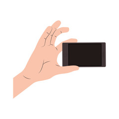 human hand holding a smartphone electronic device over white background. vector illustration