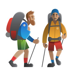 Vector illustration on the theme of hiking, backpacking, climbing, traveling, trekking, walking. Group of people. Adventure in nature, outdoor recreation, vacation. For postcard, banner, web design