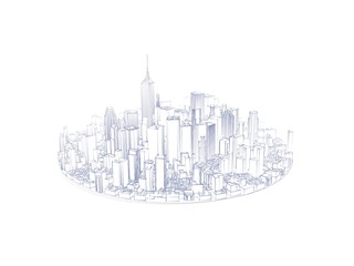 3d city circle.Isolated on white background. Sketch illustration