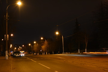 Night road lights, urban view