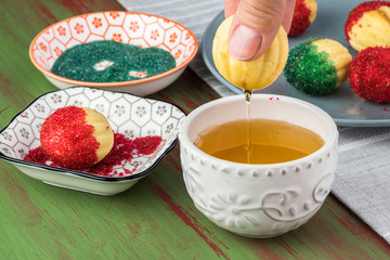 Homemade walnut shaped cookies with filling.