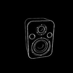 Audio speaker.Isolated on black background.Sketch illustration.