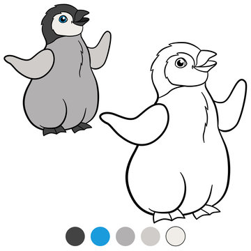Coloring pages. Little cute baby penguin smiles.