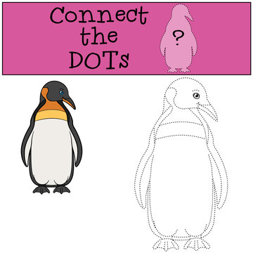 Educational game: Connect the dots. Little cute penguin smiles.