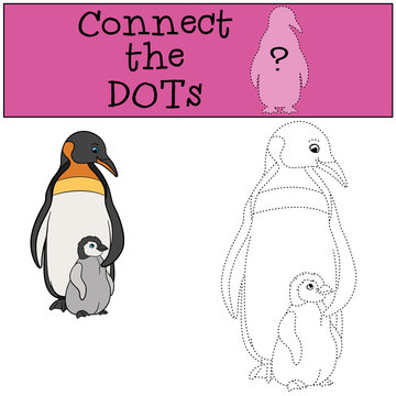 Educational game: Connect the dots. Mother penguin with baby.