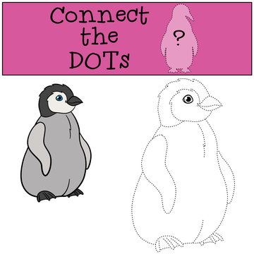 Educational game: Connect the dots. Little cute baby penguin smi