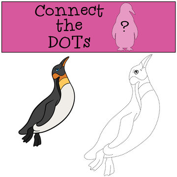 Educational game: Connect the dots. Little cute penguin swims.