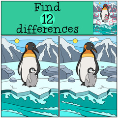Naklejka premium Educational game: Find differences. Mother penguin with baby.