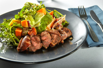 delicious, grilled meat duck with roasted pumpkin