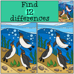 Obraz premium Gra edukacyjna: znajdź różnice. Trzy małe słodkie pingwiny r