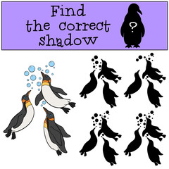 Educational game: Find the correct shadow. Three little cute pen