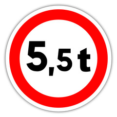 Panneau routier en France : accès interdit pour limitation de poids de 5.5t